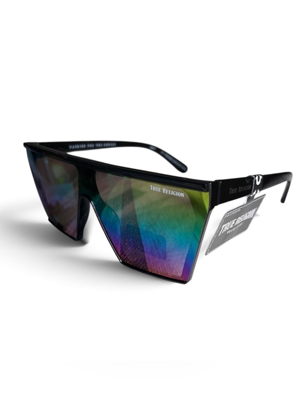 S17 TRUE RELIGION Black frame Angled frame SUNGLASSES Rainbow Shine lenses NWT
